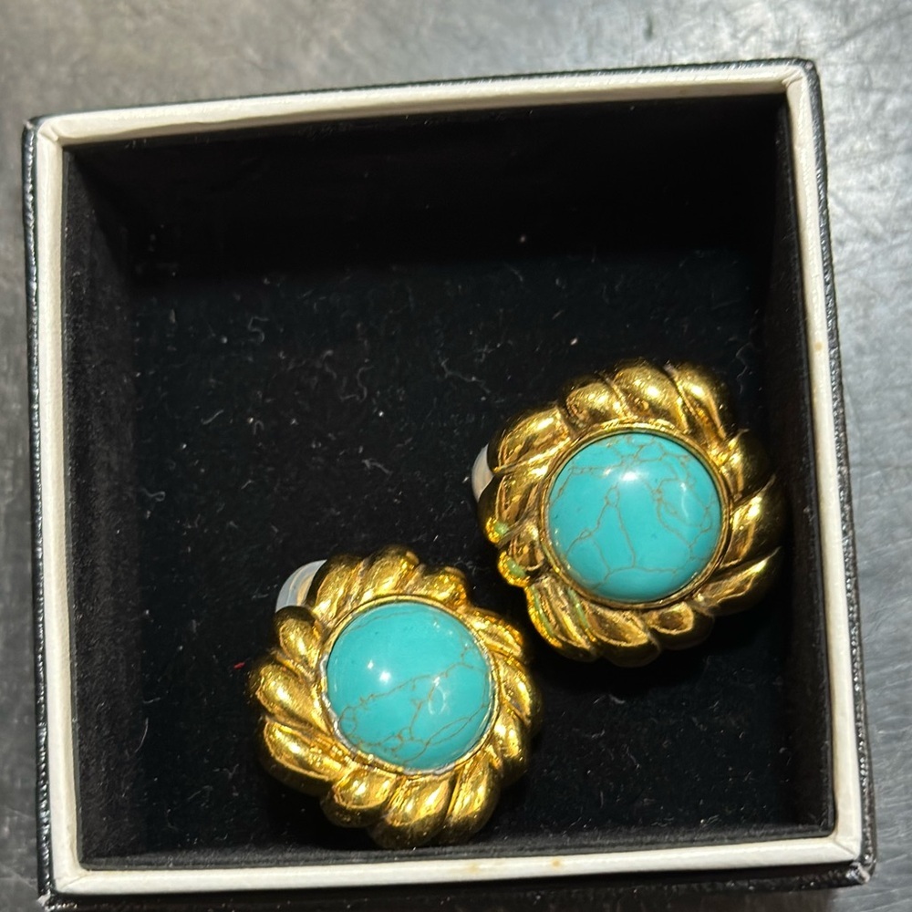 Chanel 24K Gold Plated Turquoise Earrings